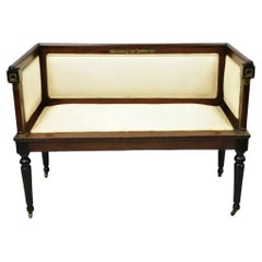 Antique French Empire Neoclassical Mahogany Bench Settee with Bronze Ormolu