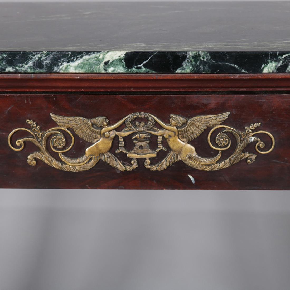 Antiker französischer Empire-Pfeilertisch aus neoklassizistischem Mahagoni und Goldbronze-Marmorplatte 6