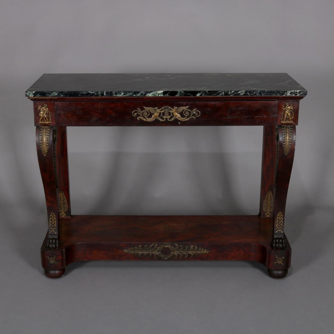 Antique French Empire Neoclassical Mahogany and Ormolu Marble Top Pier Table 2