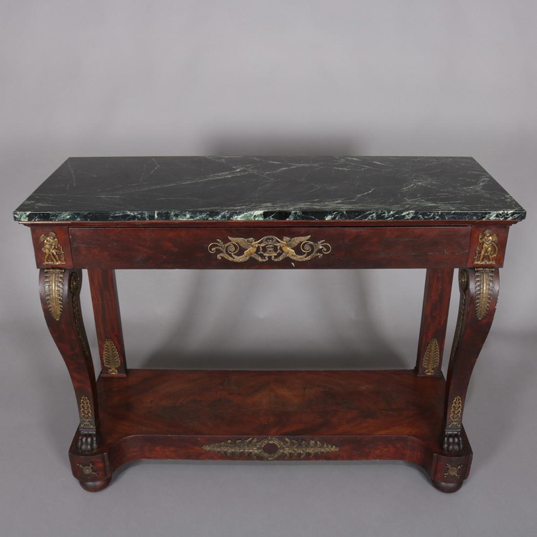 Antique French Empire Neoclassical Mahogany and Ormolu Marble Top Pier Table 5