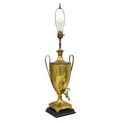 Antique French Empire Neoclassical Patinated Brass Large Samovar Urn Table Lamp