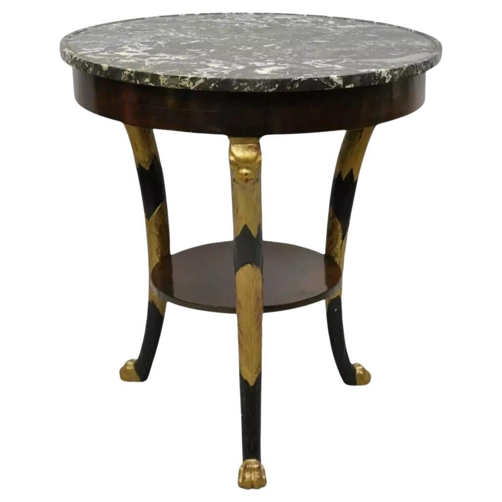 Ancienne table centrale néoclassique de style Empire français à plateau rond en marbre sculpté d'aigle