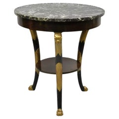 Antique French Empire Mesa de centro redonda neoclásica con tapa de mármol tallada en forma de águila