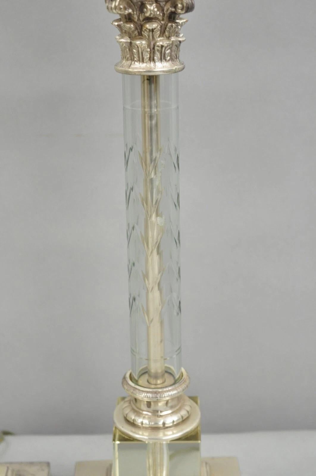 Antiguas Lámparas de Mesa de Columna Corintia Imperio Francés de Níquel y Plata - un Par en venta 6
