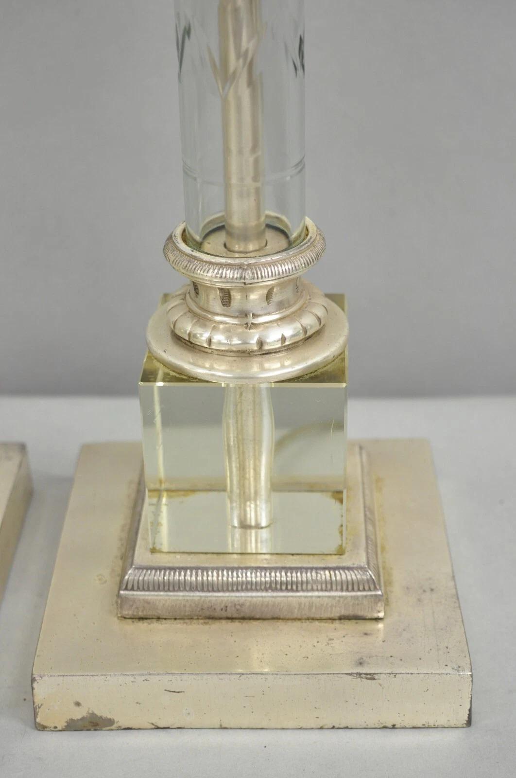 Antiguas Lámparas de Mesa de Columna Corintia Imperio Francés de Níquel y Plata - un Par en venta 2