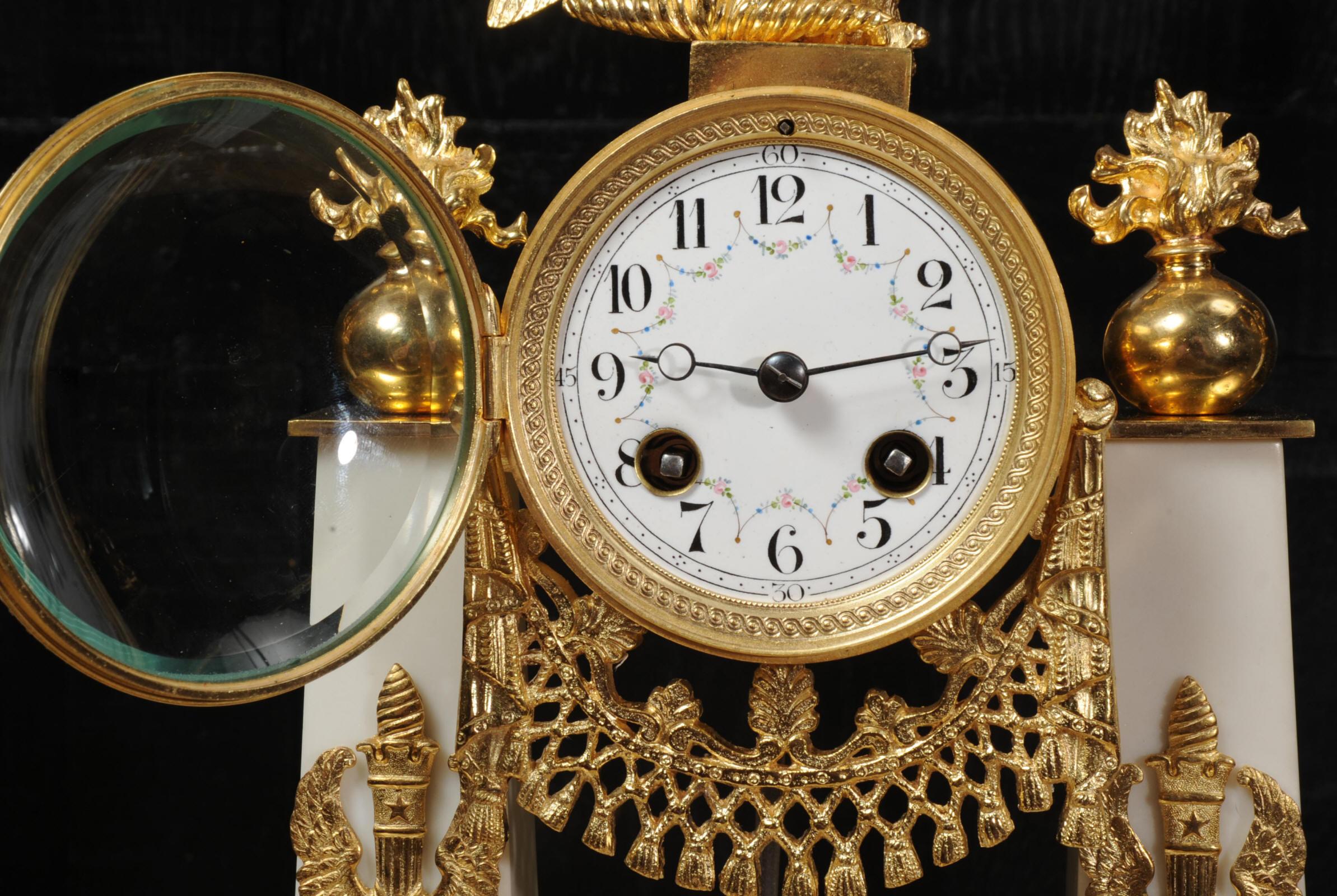 Antique French Empire Ormolu and Marble Portico Clock Set Eagle 9