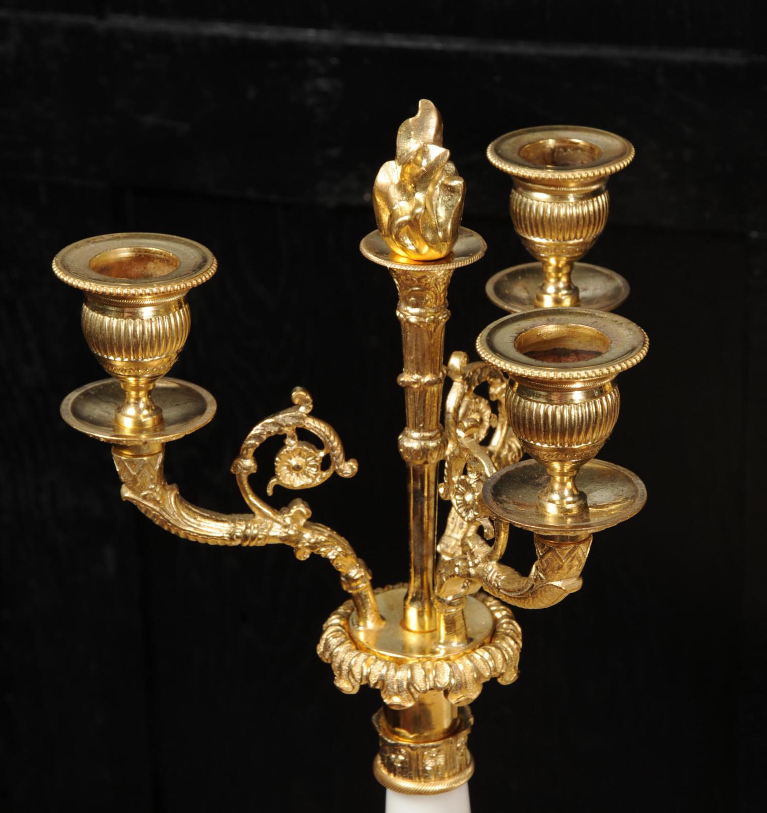 Antique French Empire Ormolu and Marble Portico Clock Set Eagle 11