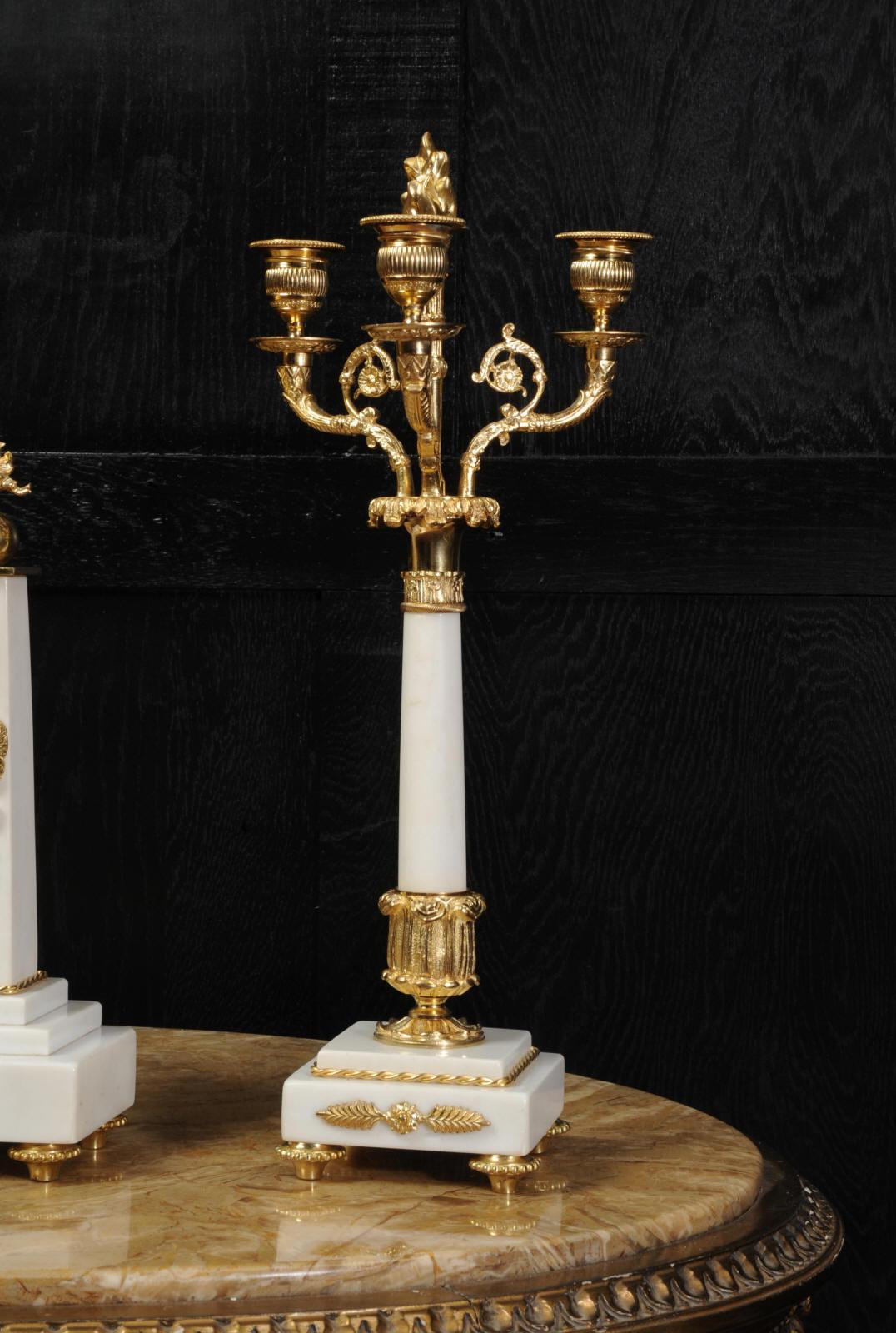 Antique French Empire Ormolu and Marble Portico Clock Set Eagle 13