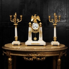 Antique French Empire Ormolu and Marble Portico Clock Set Eagle