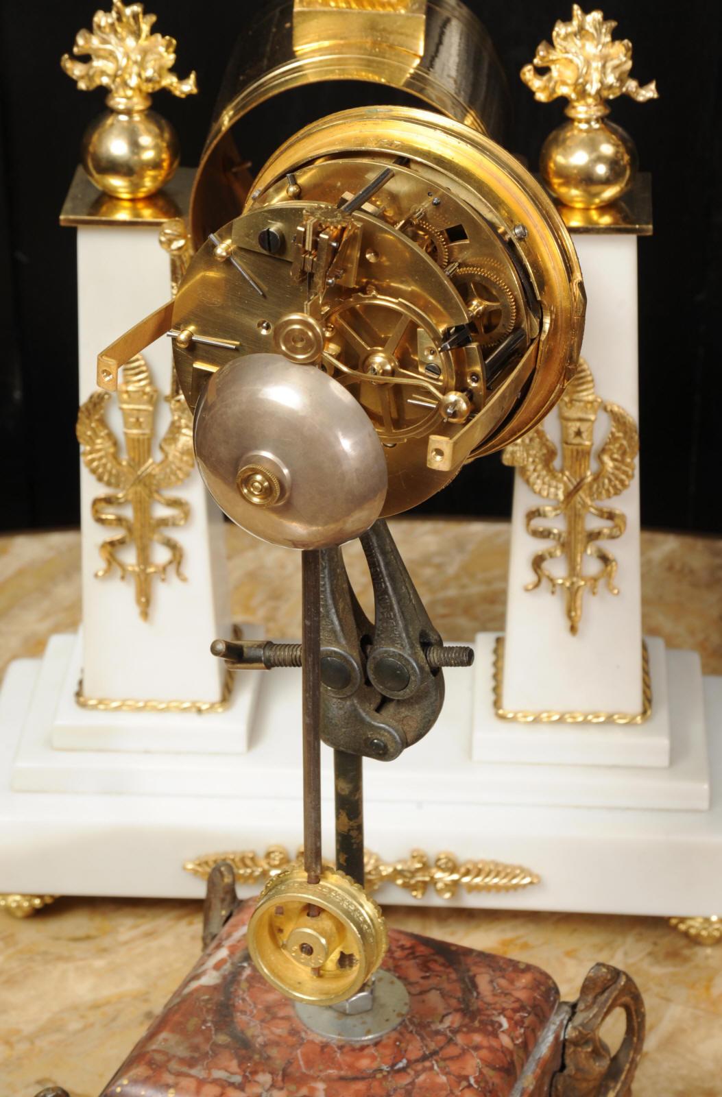 Antique French Empire Ormolu and Marble Portico Clock Set Eagle 16