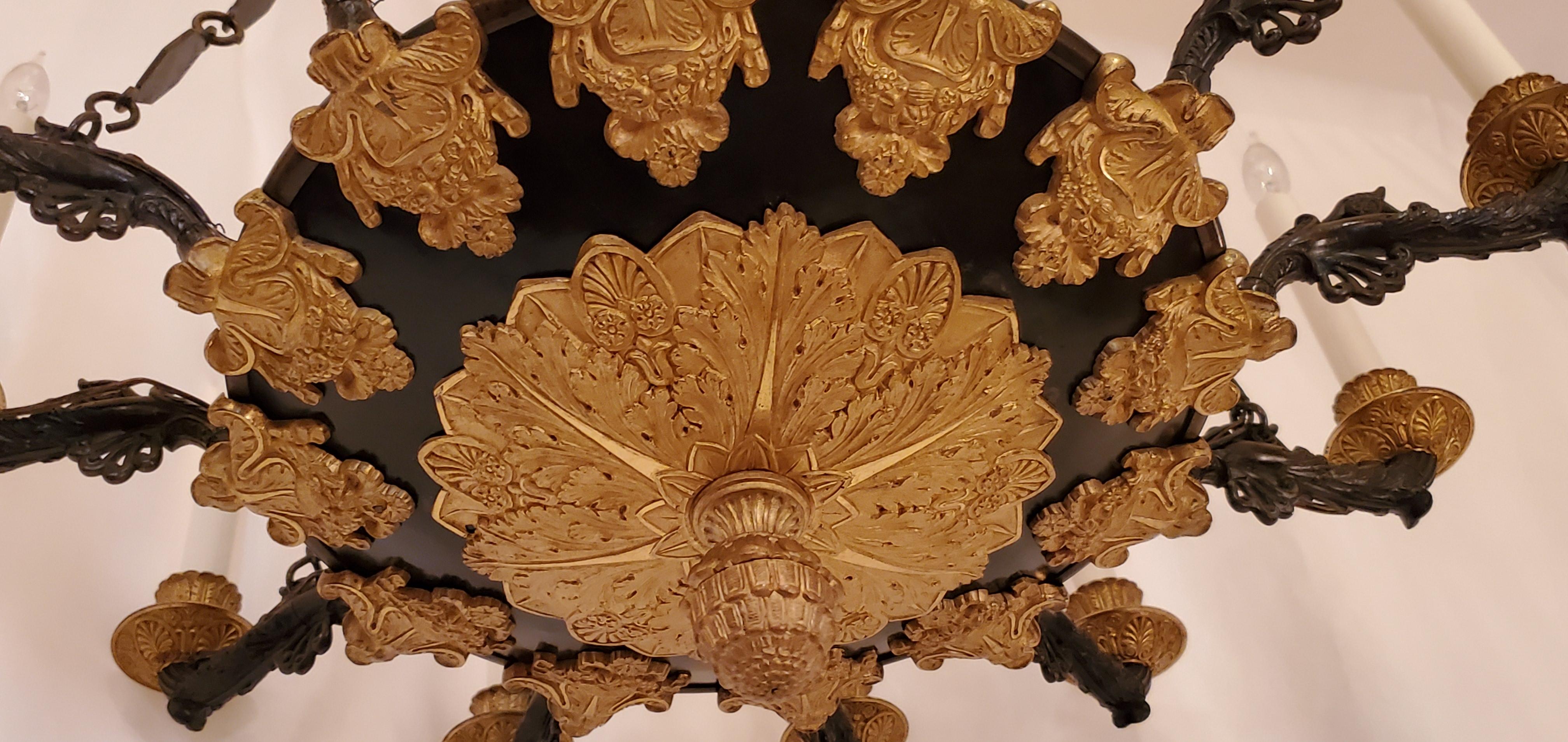 Antico lampadario francese Impero in ormolu e bronzo patinato In condizioni buone in vendita a New Orleans, LA