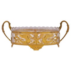 Antique French Empire, ciotola da giardino con centrotavola in bronzo e vetro tagliato