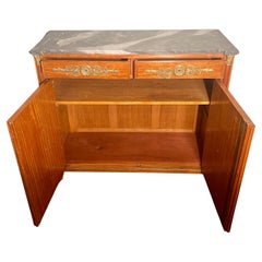 Antique French Empire Ormolu Mounted Marble Top Satinwood Cabinet, Circa 1890.