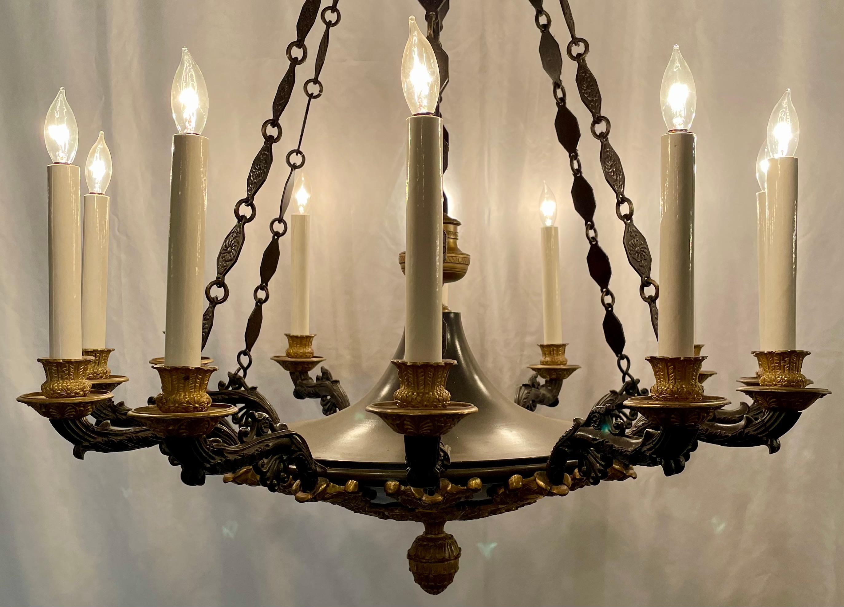 19th Century Antique French Empire Ormolu & Patinated Bronze 12 Light Chandelier, Circa 1890. For Sale
