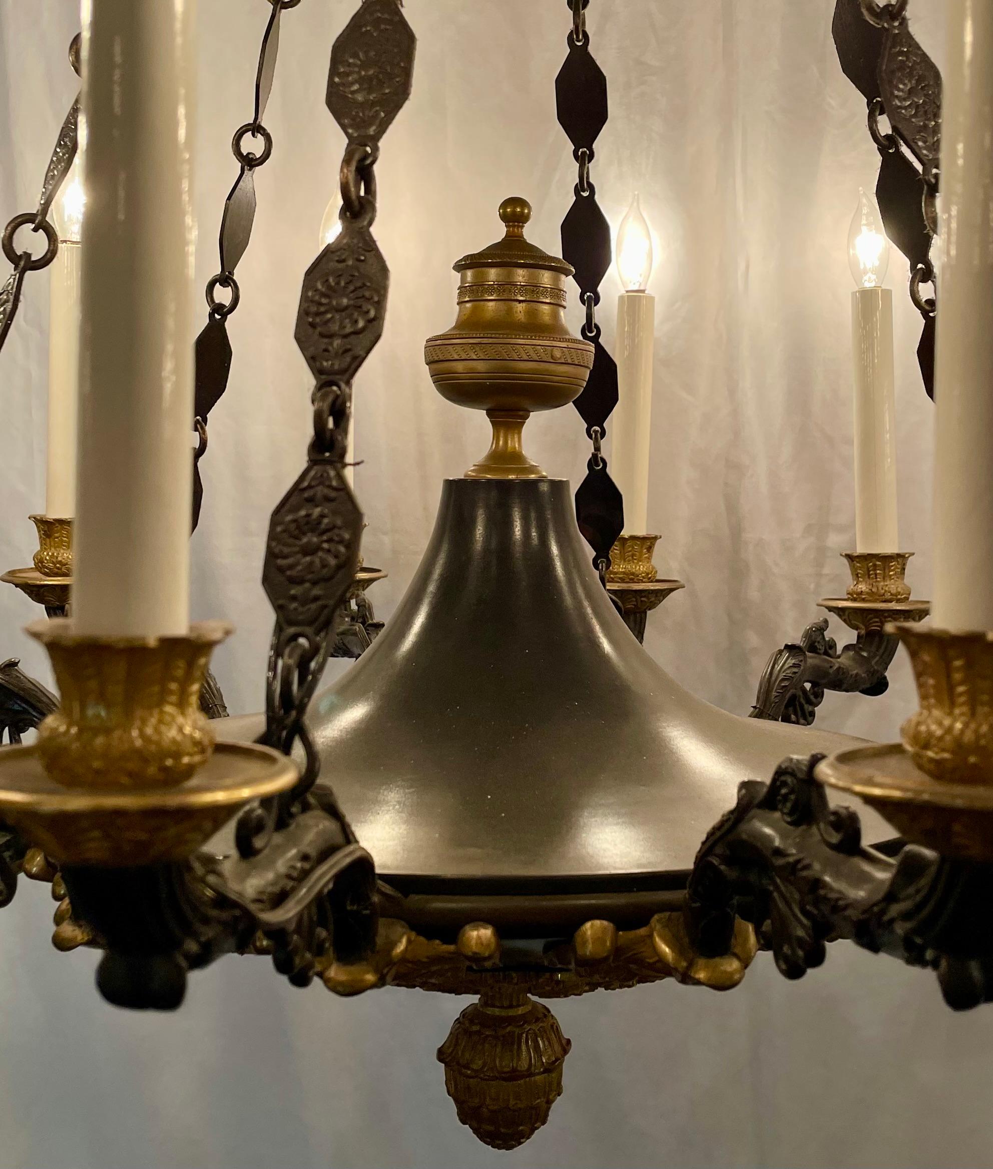 Antique French Empire Ormolu & Patinated Bronze 12 Light Chandelier, Circa 1890. For Sale 1