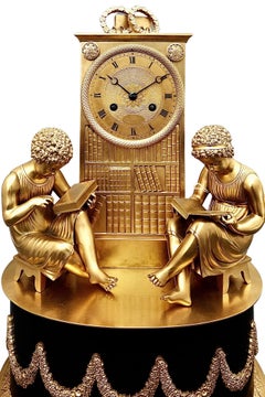 Antique French Empire Ormolu Striking Library Clock