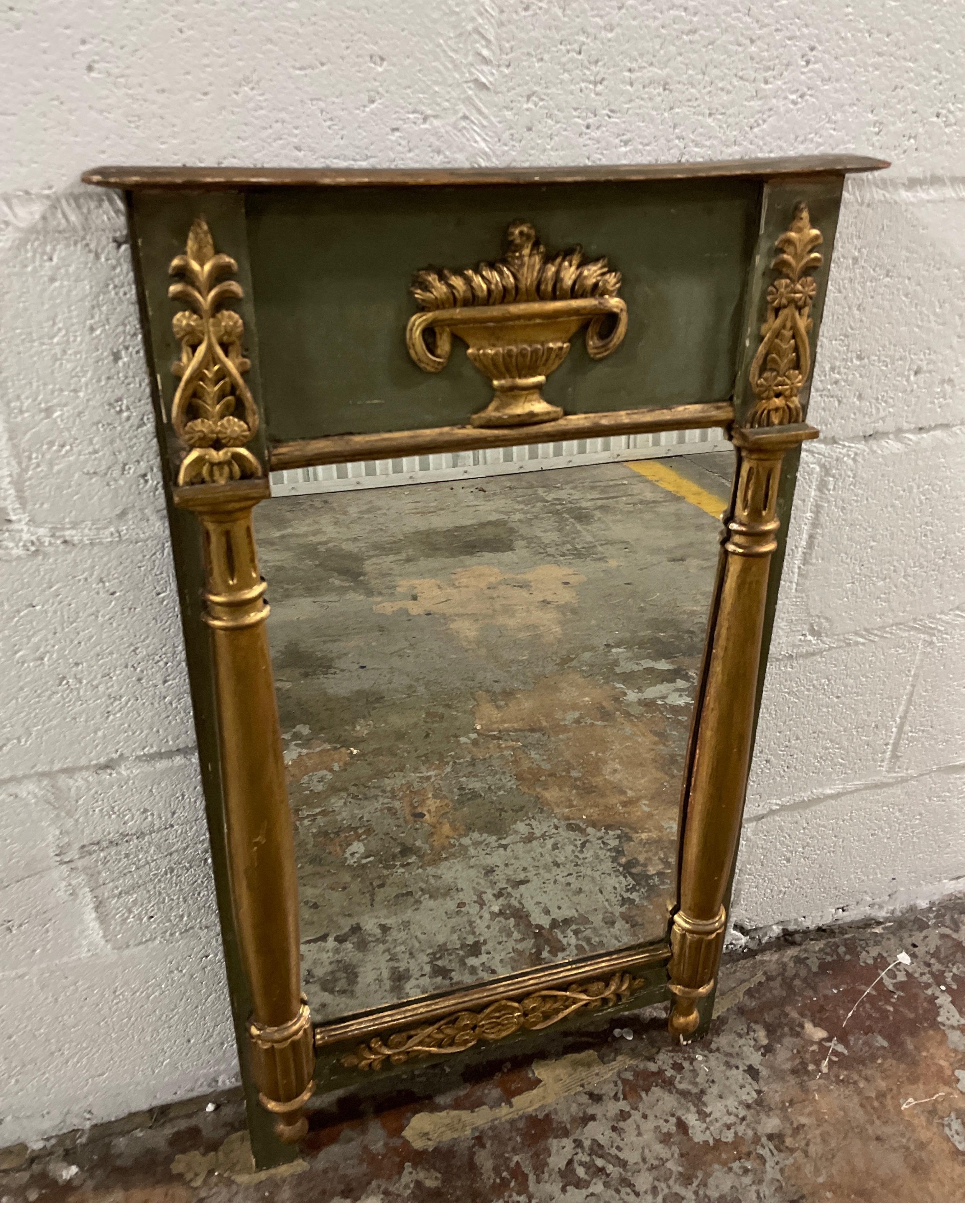 19th Century Antique French Empire Painted & Gilded Mirror
