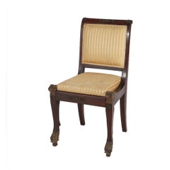 Antique French Empire Parcel Gilt Mahogany & Ormolu Chair with  Figures c1820