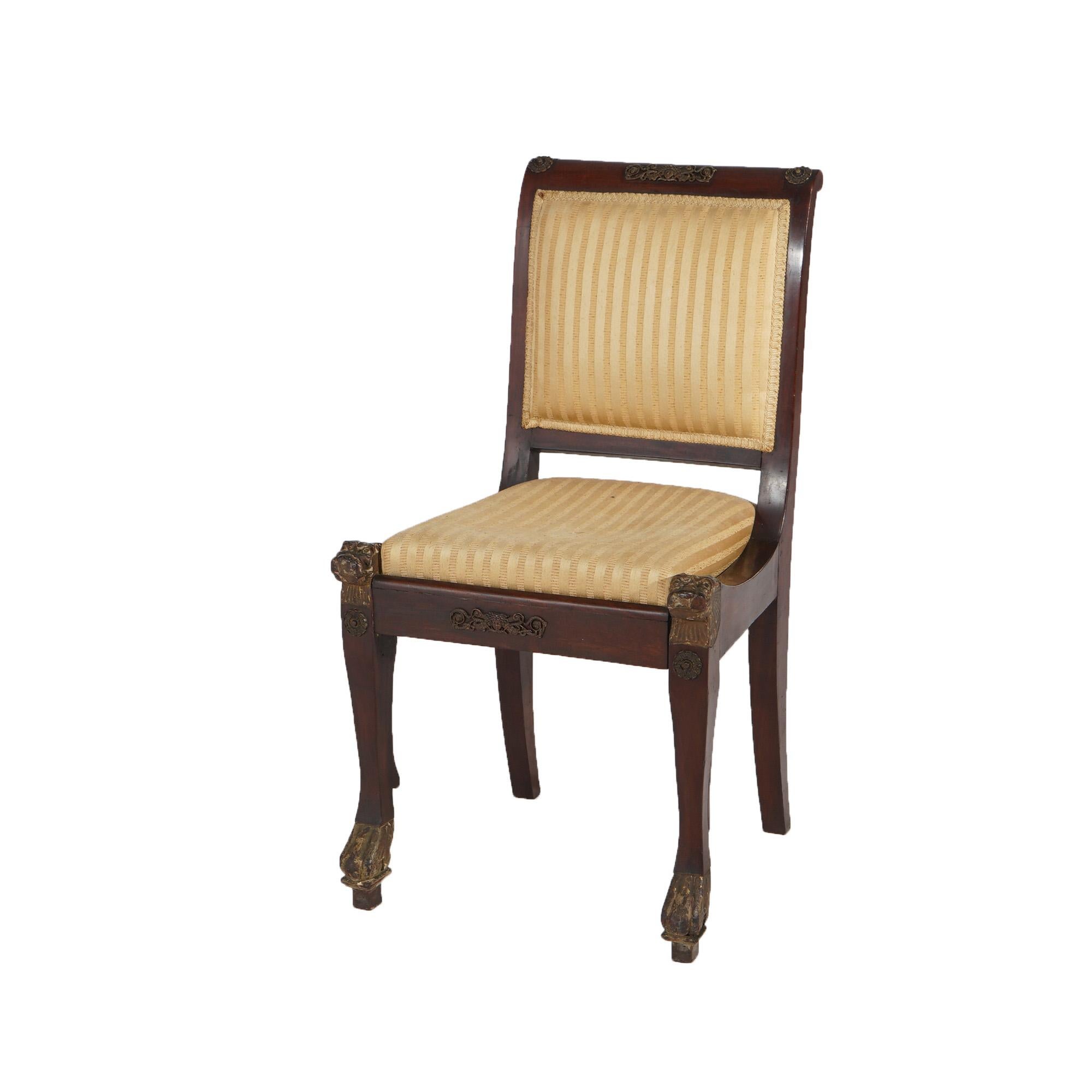 Carved Antique French Empire Parcel Gilt Mahogany & Ormolu Chair with  Figures c1820 For Sale