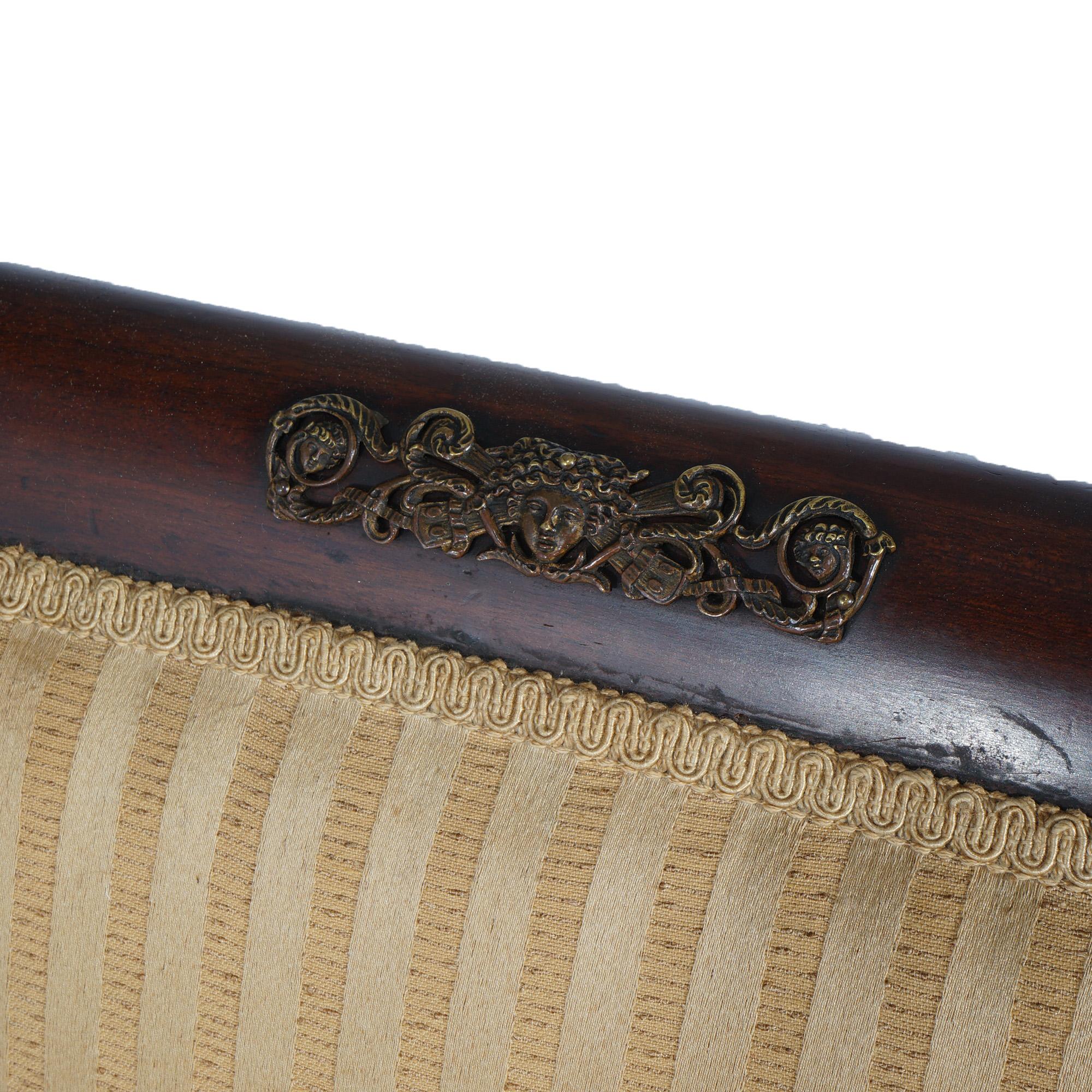 Upholstery Antique French Empire Parcel Gilt Mahogany & Ormolu Chair with  Figures c1820 For Sale