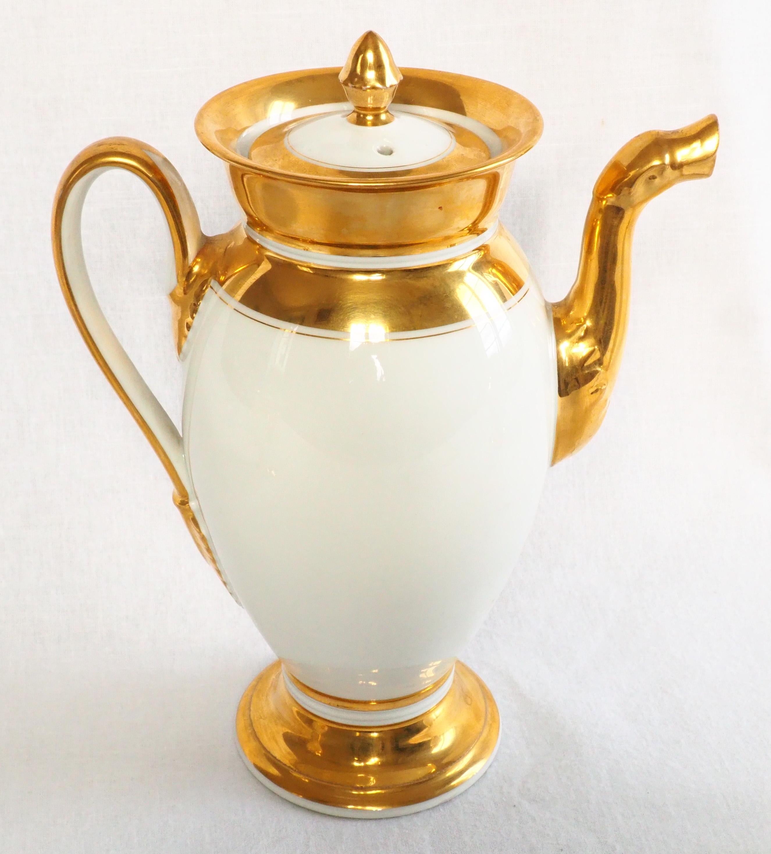 Gilt Antique French Empire Paris porcelain serving coffee set - early 19th century For Sale