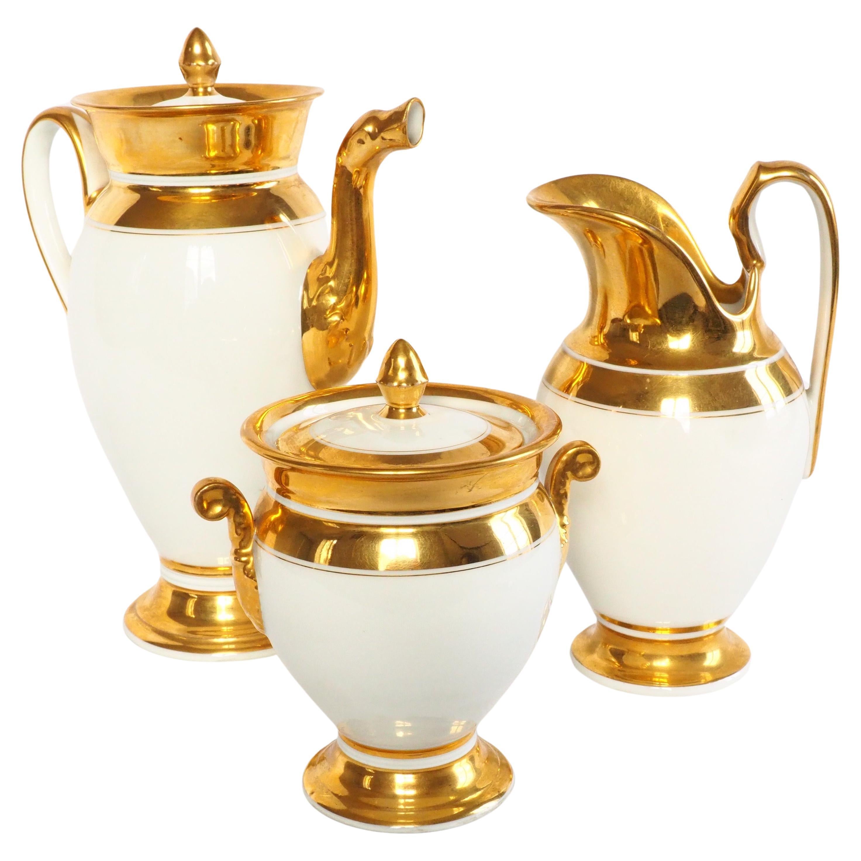 Antique French Empire Paris porcelain serving coffee set - early 19th century For Sale