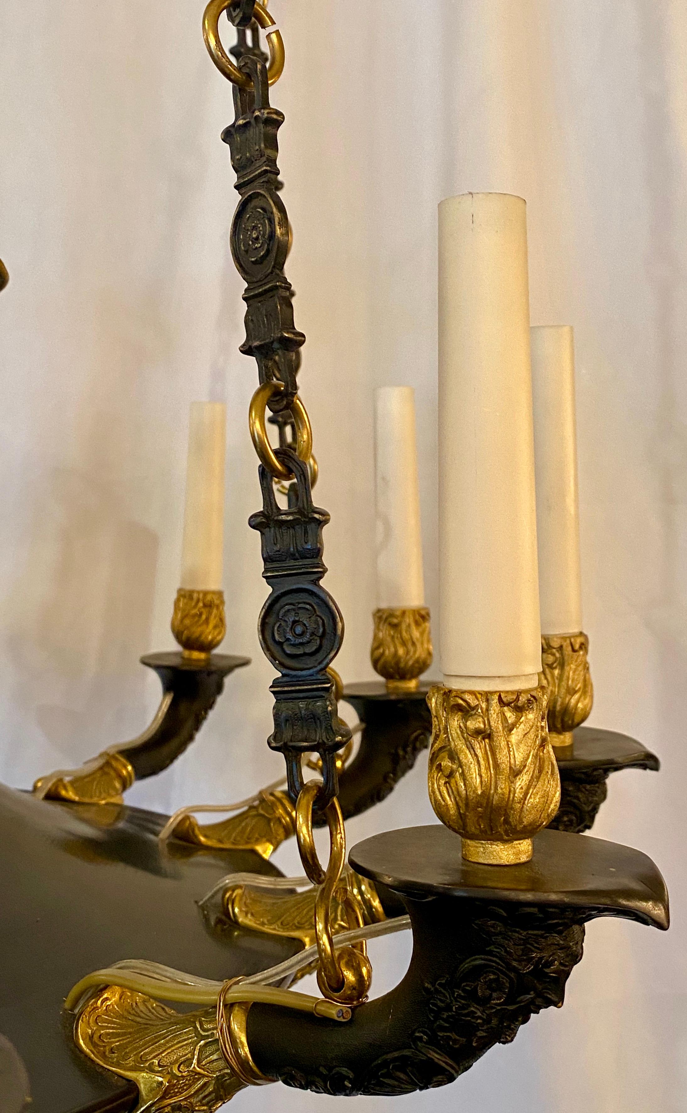 Gilt Antique French Empire Patinated Bronze and Bronze D'Ore Chandelier, circa 1880 For Sale