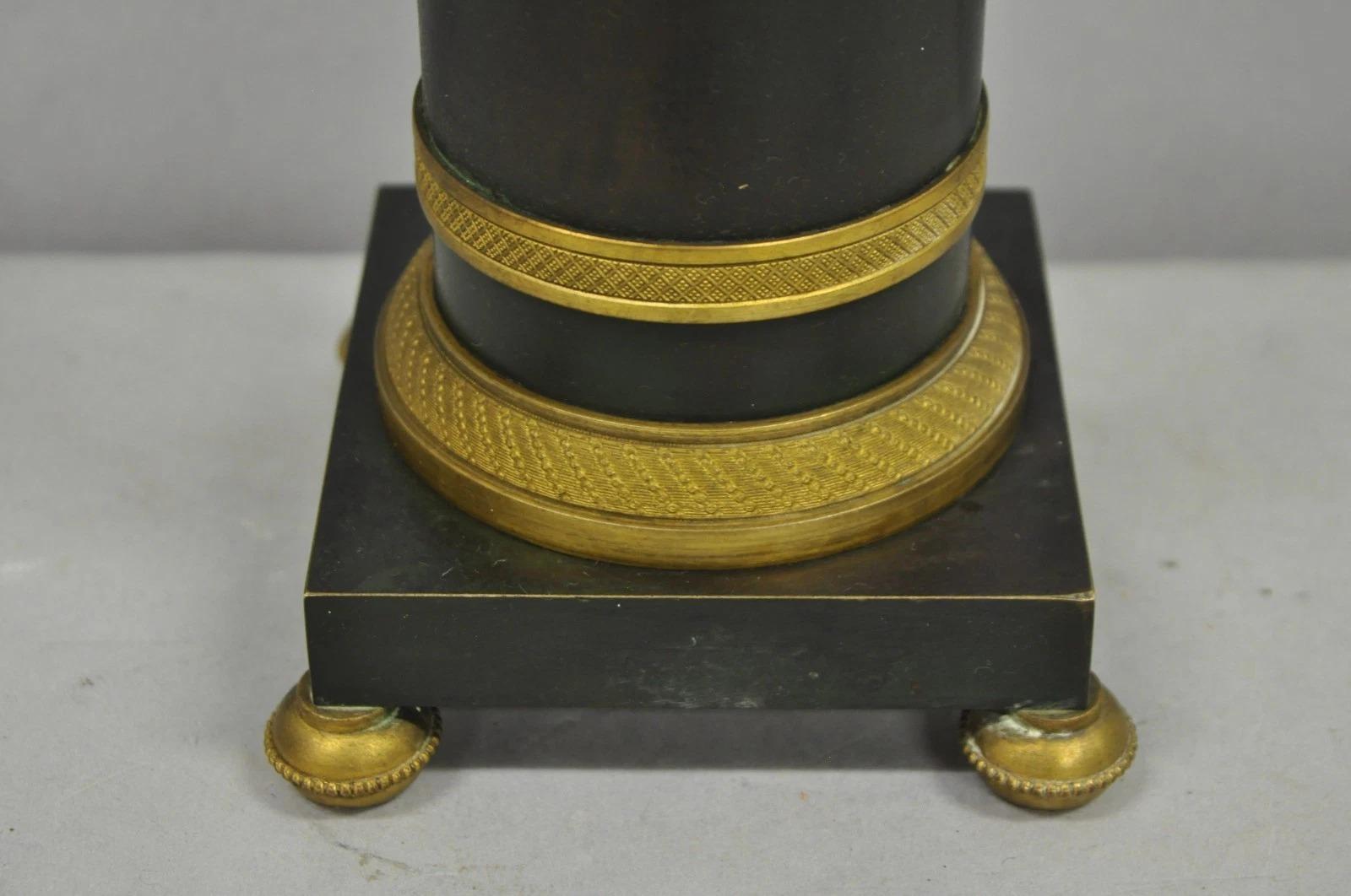 Antique French Empire Patinated Bronze Candlestick Column Bouillotte Table Lamp For Sale 5