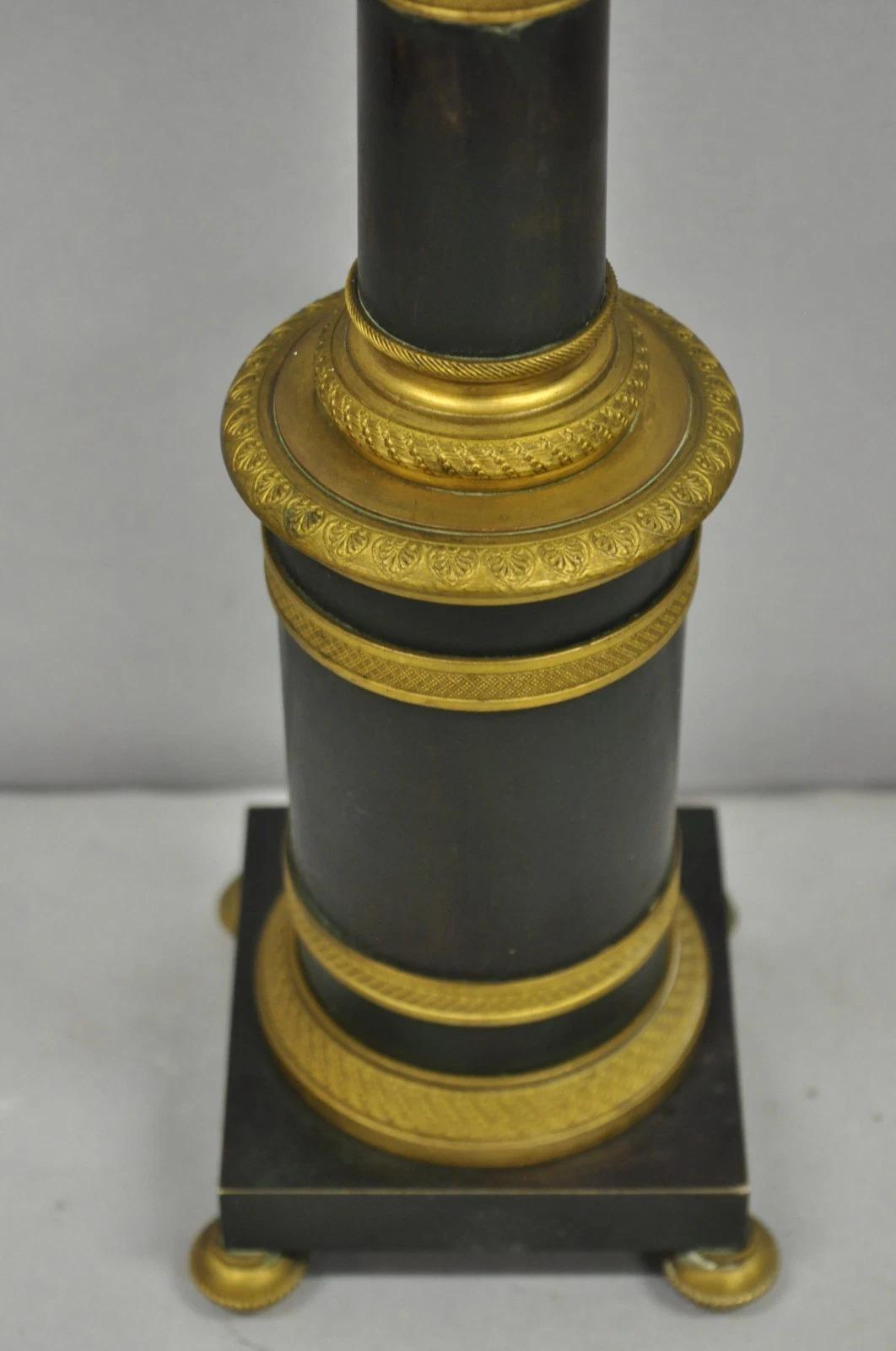 Antique French Empire Patinated Bronze Candlestick Column Bouillotte Table Lamp For Sale 7