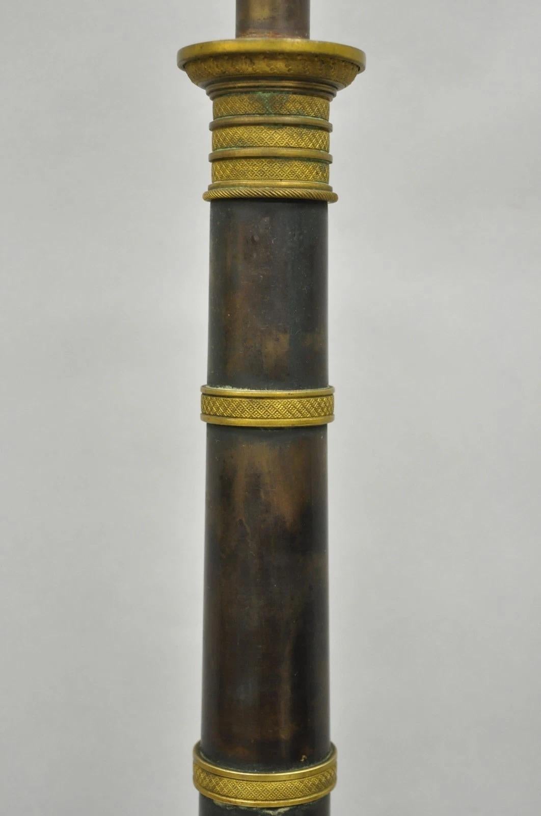 Unknown Antique French Empire Patinated Bronze Candlestick Column Bouillotte Table Lamp For Sale