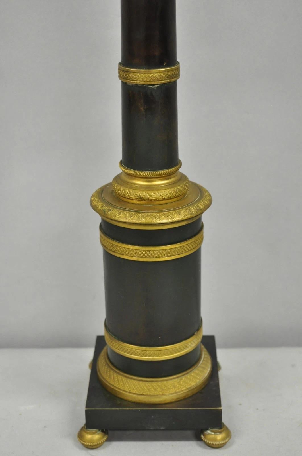 Antique French Empire Patinated Bronze Candlestick Column Bouillotte Table Lamp In Good Condition For Sale In Philadelphia, PA