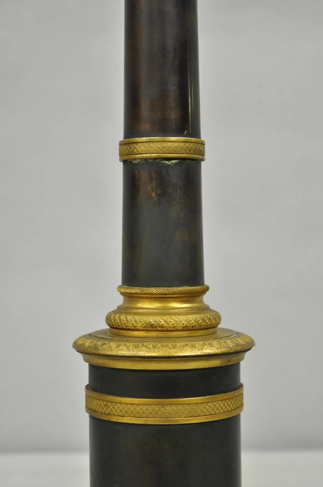 Antique French Empire Patinated Bronze Candlestick Column Bouillotte Table Lamp For Sale 4
