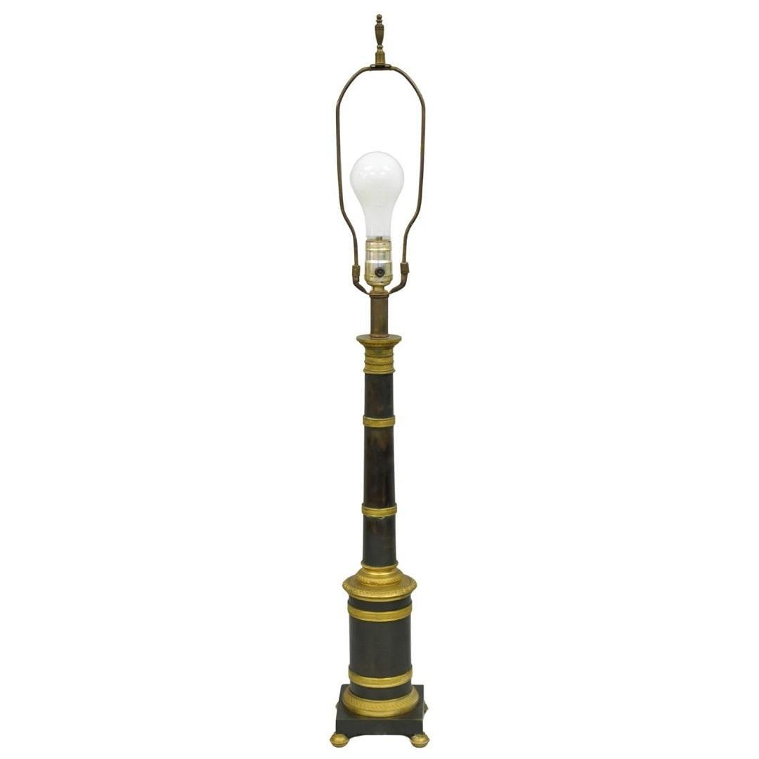 Antique French Empire Patinated Bronze Candlestick Column Bouillotte Table Lamp