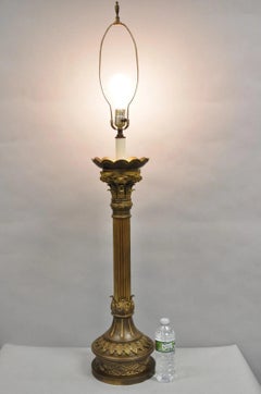 Lampe de table chandelier à colonne corinthienne en bronze patiné Antique French Empire