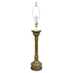Antique French Empire Patinated Bronze Corinthian Column Candlestick Table Lamp