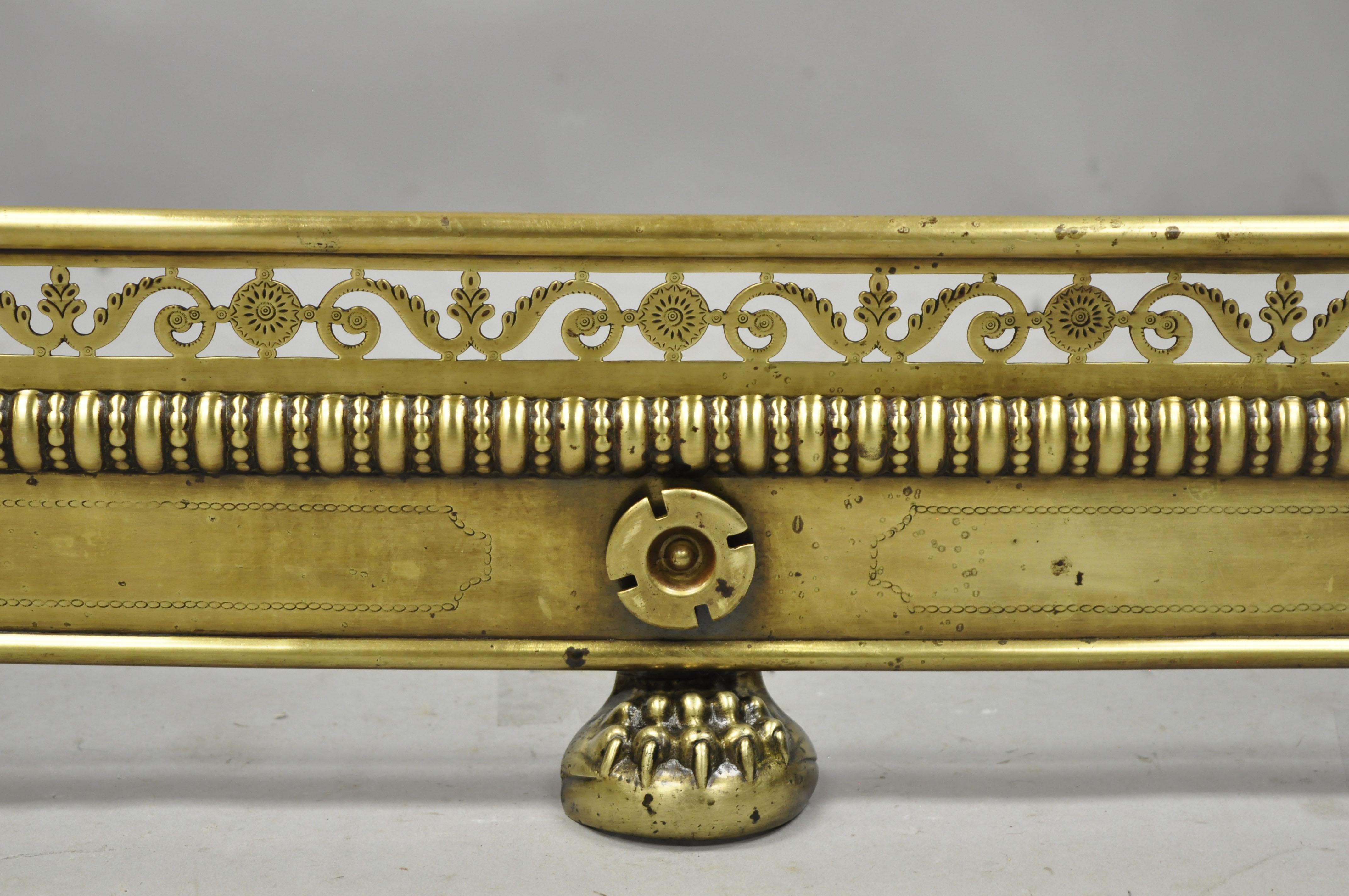 European Antique French Empire Paw Foot Brass Pierce Decorated Fireplace Mantle Piece For Sale