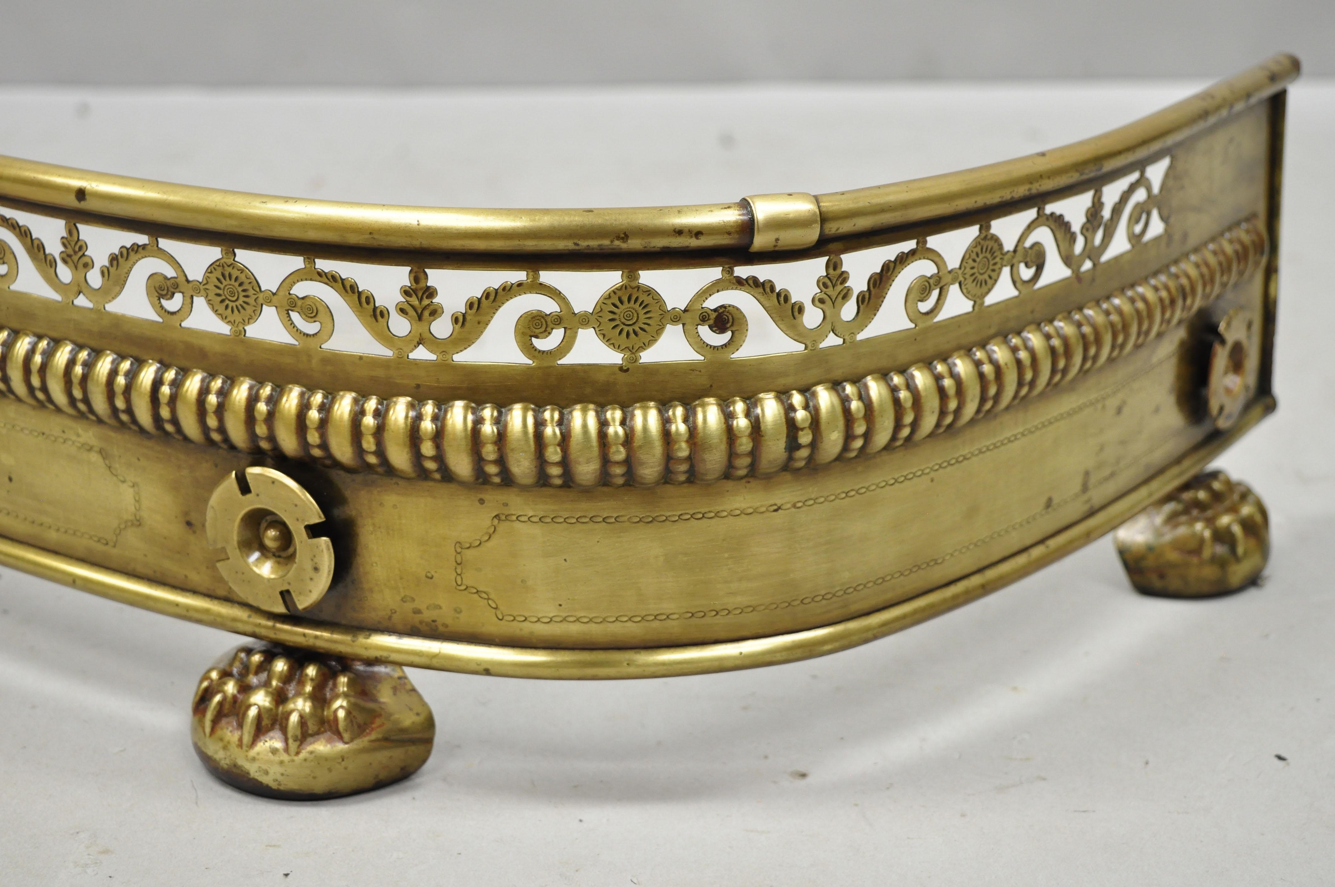 19th Century Antique French Empire Paw Foot Brass Pierce Decorated Fireplace Mantle Piece For Sale