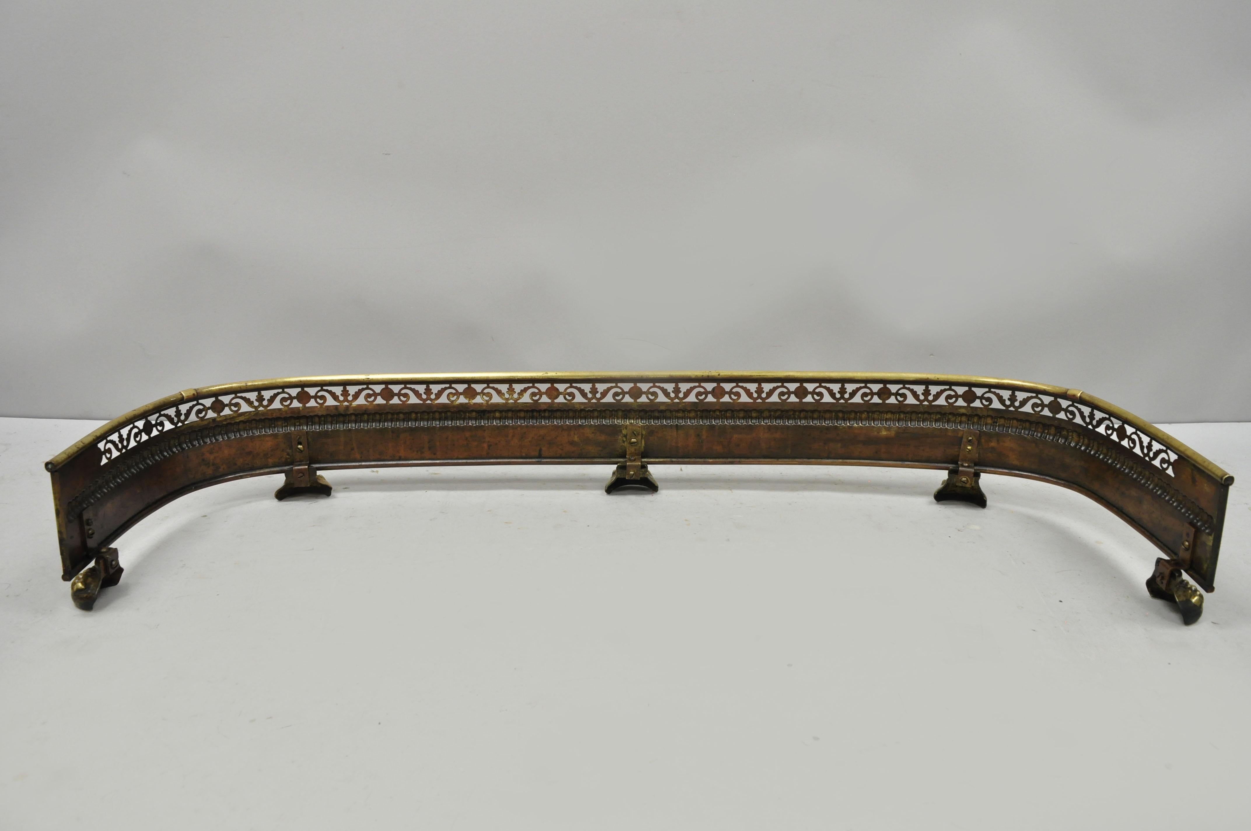 Antique French Empire Paw Foot Brass Pierce Decorated Fireplace Mantle Piece For Sale 3