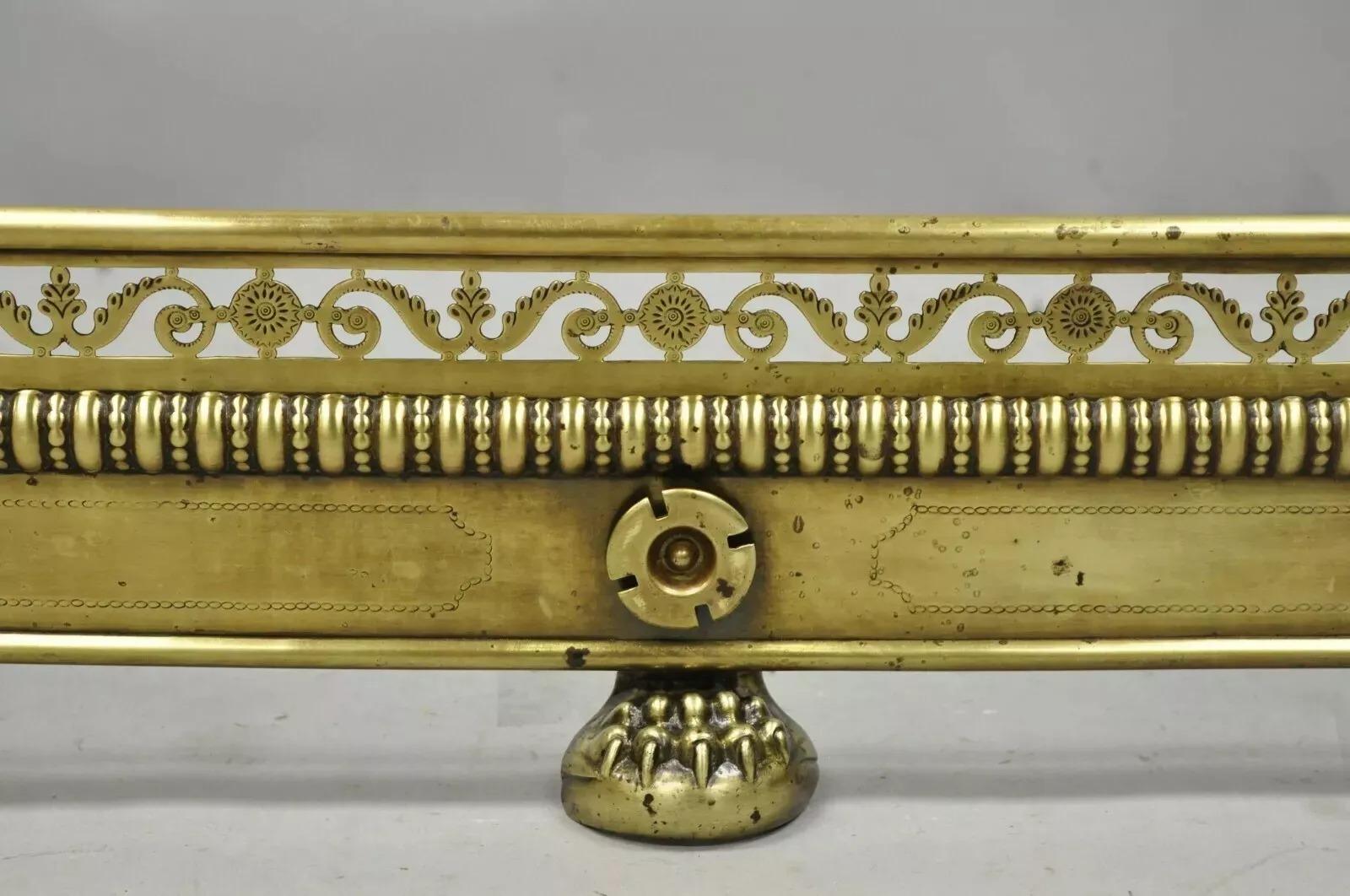 Other Antique French Empire Paw Foot Brass Pierced Decorated Fireplace Mantle Fender For Sale