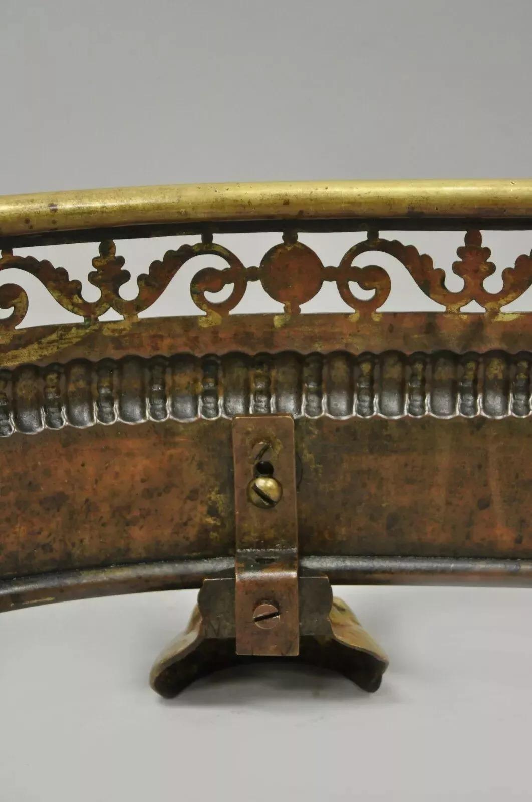 Antique French Empire Paw Foot Brass Pierced Decorated Fireplace Mantle Fender For Sale 3