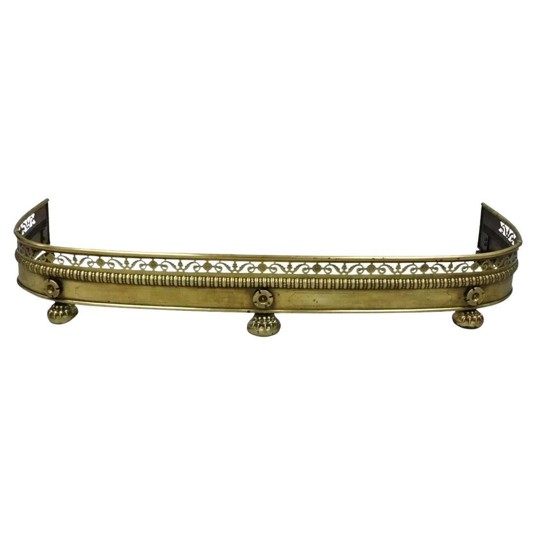 Antique French Empire Paw Foot Brass Pierced Decorated Fireplace Mantle Fender