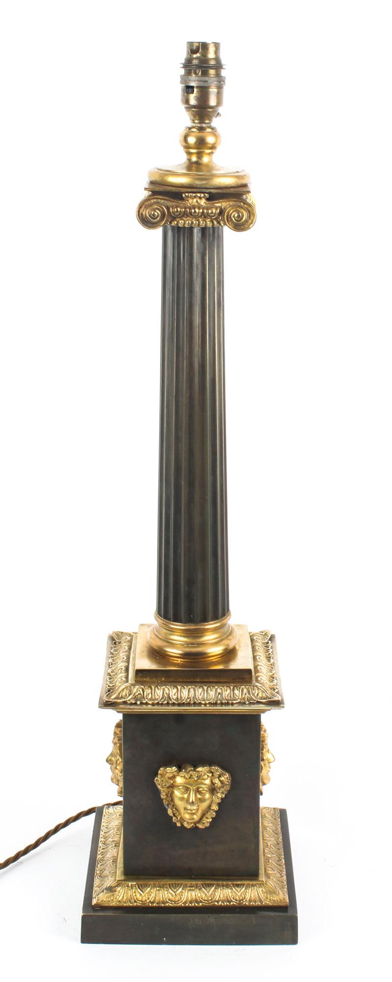 Ormolu Antique French Empire Period Corinthian Column Table Lamp, 19th Century
