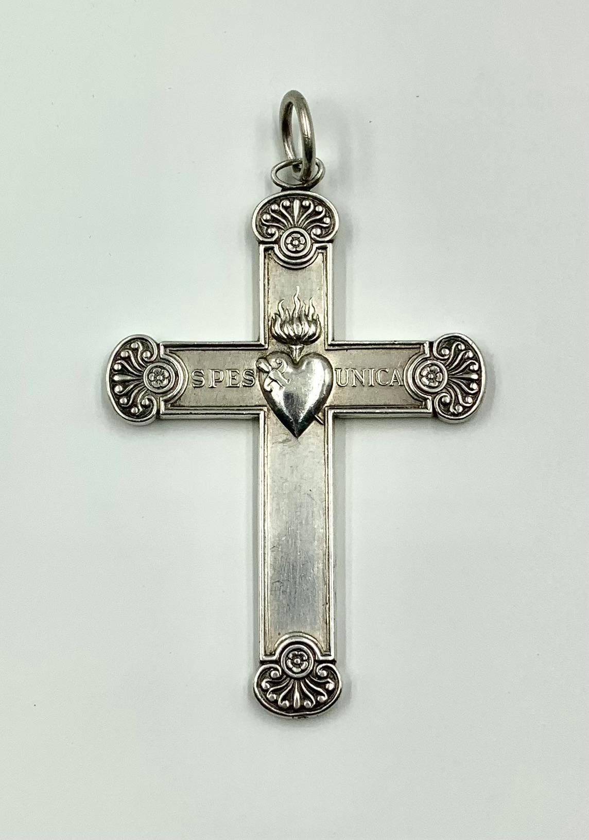 Antique French Empire Period Double Sided Sacred Heart Silver Cross In Good Condition For Sale In New York, NY