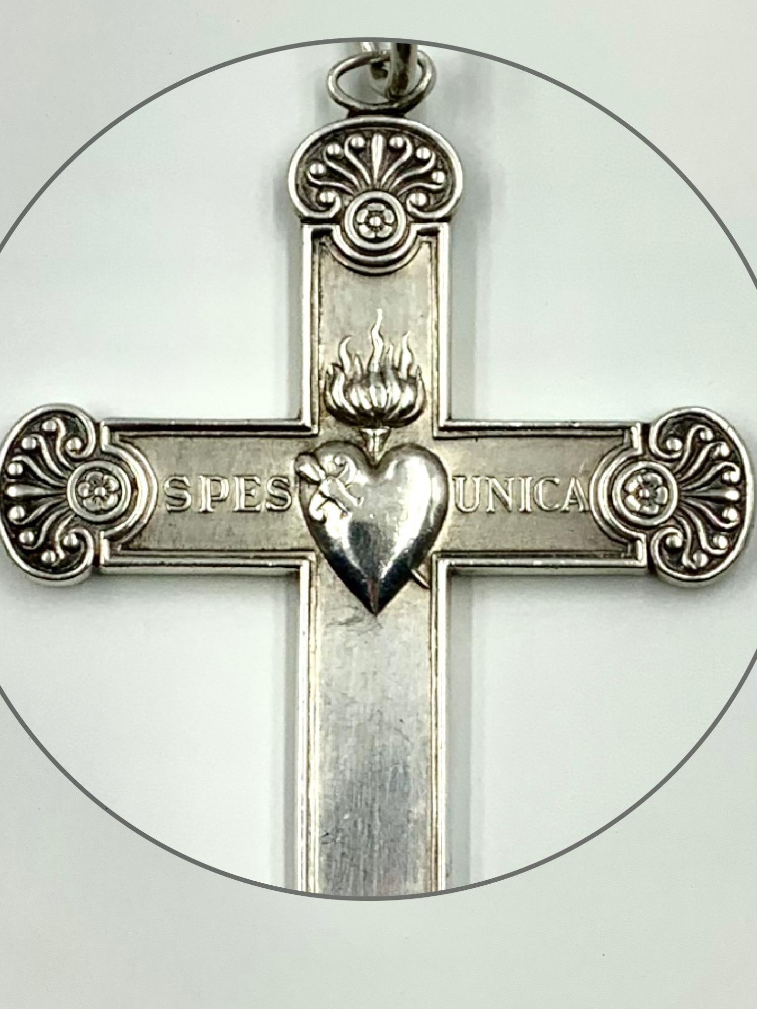 Women's or Men's Antique French Empire Period Double Sided Sacred Heart Silver Cross For Sale