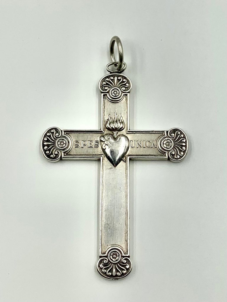 Antique French Empire Period Double Sided Sacred Heart Silver Cross