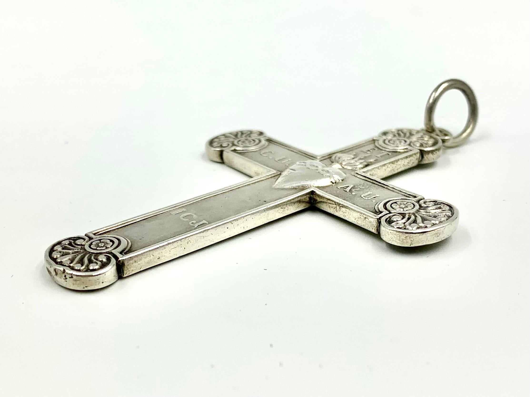 Women's or Men's Antique French Empire Period Double Sided Sacred Heart Silver Cross