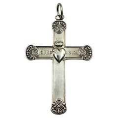 Antikes doppelseitiges Heiliges Herz-Silberkreuz aus der französischen Empire-Periode
