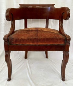 Antique French Empire Period Mahogany Desk Chair, Circa 1810-1820.