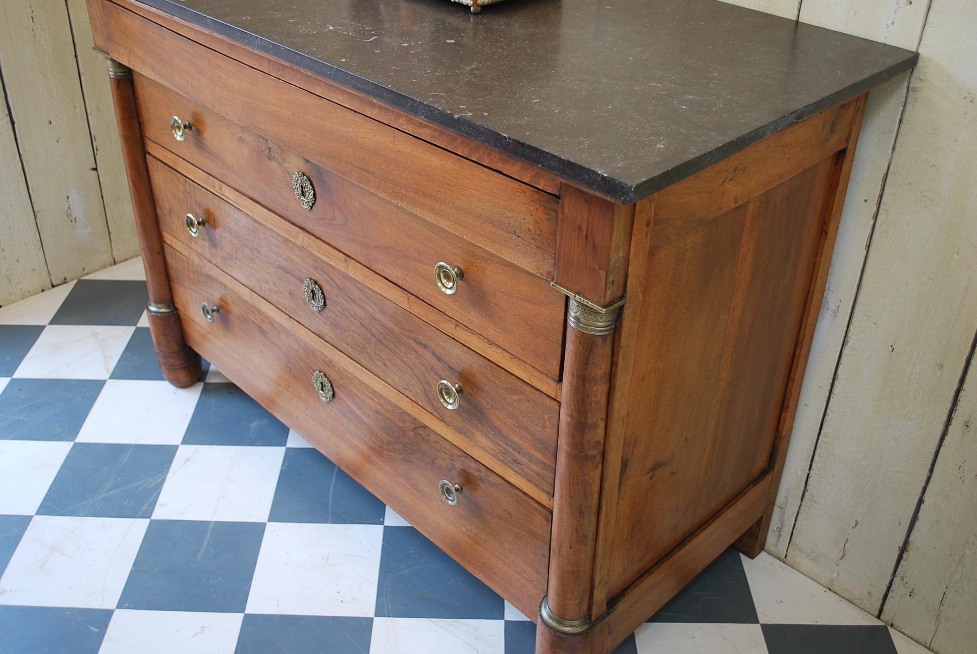 19th Century Antique French Empire period Walnut Commode /Chest of Drawers For Sale