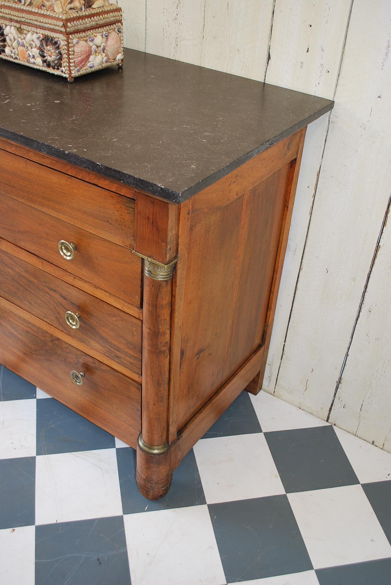 Marble Antique French Empire period Walnut Commode /Chest of Drawers For Sale
